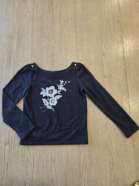 Janie and Jack Black White Embroidered Flowers 100% Cotton Long-Sleeve Top Sz. 6